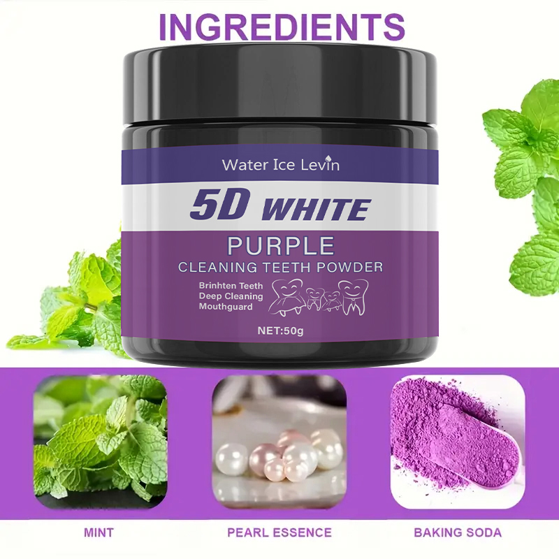 Teeth Whitening Baking Soda - 5D Wit-Paarse Reinigende Tandpoeder. Mint Pearl